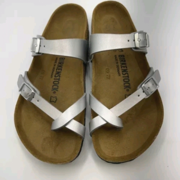 NIB Birkenstock Womens Mayari Silver sandals size 38 M 7/7.5 - Picture 2 of 9